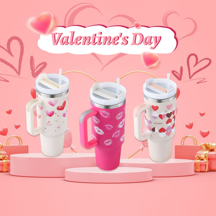 Valentine's Day Gift - Thermal Mug 40oz w/ Straw - Insulation Cup With Handle - Stainless Steel - BPA Free - Thermal Mug