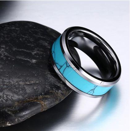 Silver Turquoise Inlay Tungsten Ring